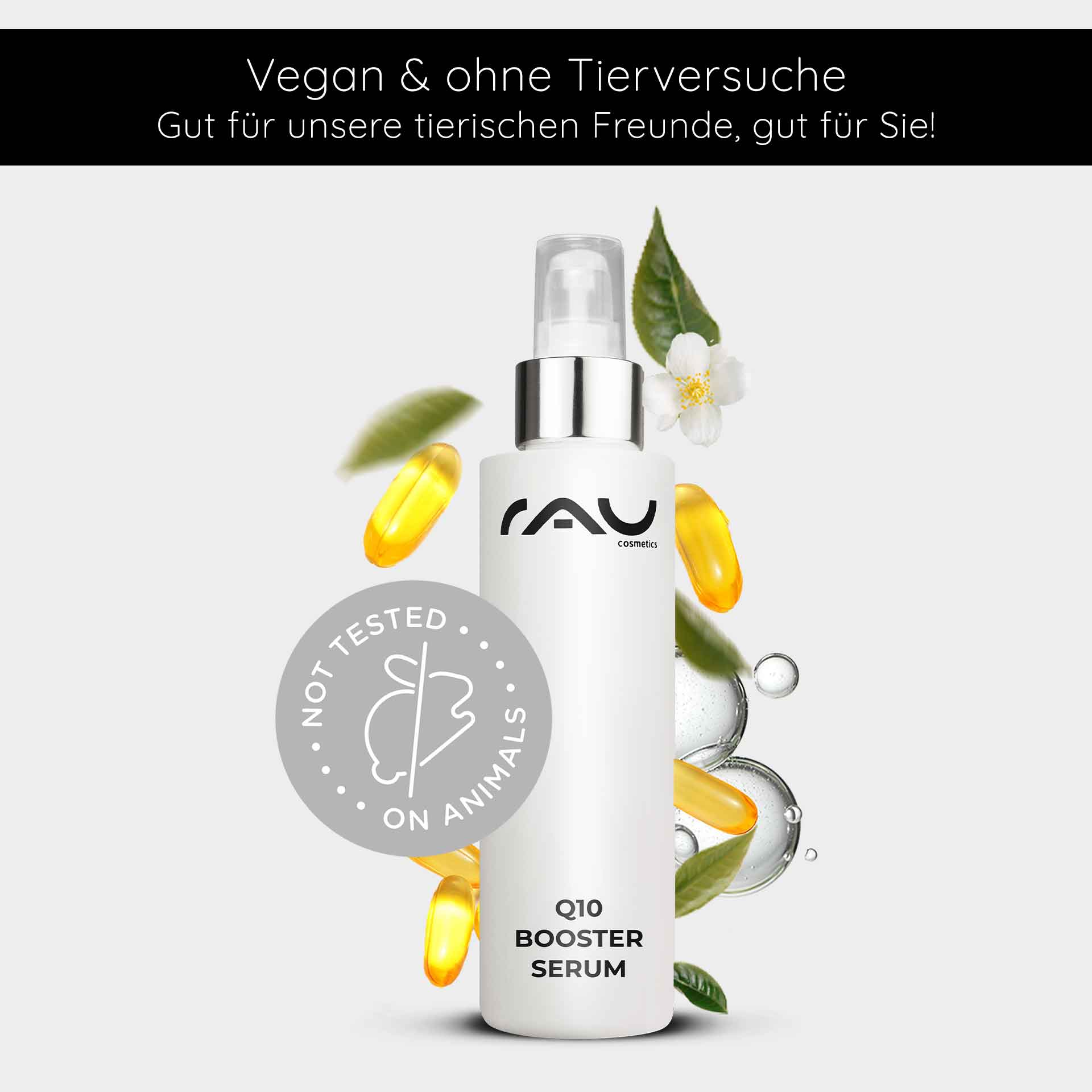 Rau Cosmetics Q10 Booster Serum 100 ml - mit Hyaluron Q10 & Lecithin Kostenlose Rückgabe