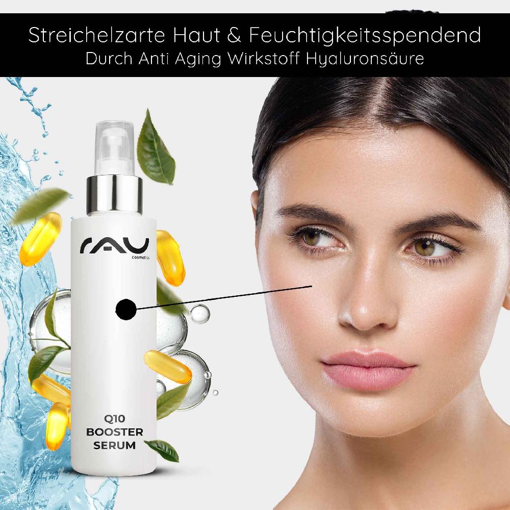Rau Cosmetics Q10 Booster Serum 100 ml - mit Hyaluron Q10 & Lecithin Kostenlose Rückgabe