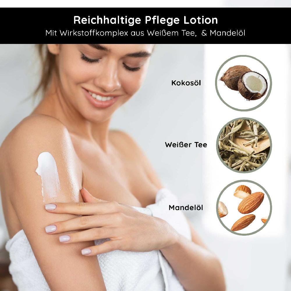 Rau Cosmetics White Tea Bodylotion für trockene Haut 500 ml mit Hyaluron Weißer Tee Urea Nur für heute