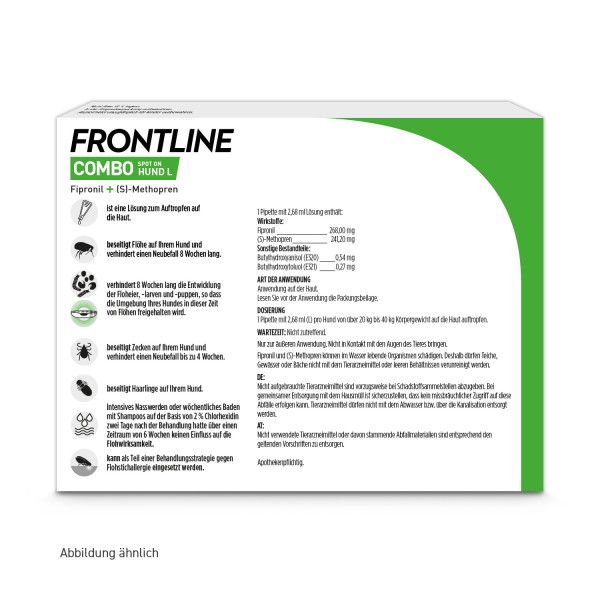 bodyguardapotheke FRONTLINE COMBO gegen Zecken Flöhe (Flöhe Eier Larven Puppen) für Hunde L Verkauf