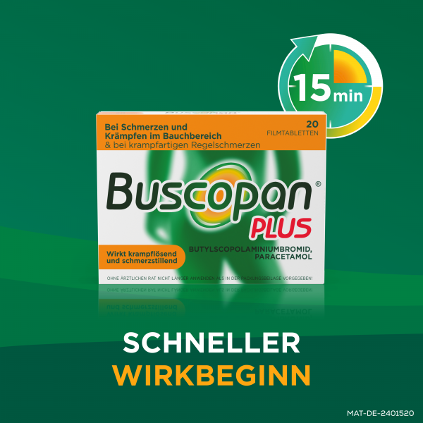 bodyguardapotheke BUSCOPAN plus Filmtabletten mit Paracetamol bei stärkeren Schmerzen und Krämpfen im Bauchbereich Cyber Monday