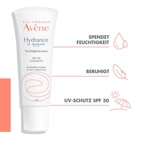 bodyguardapotheke Avène Hydrance reichhaltige UV Feuchtigkeitscreme SPF 30 zur intensiven und langanhaltenden Feuchtigkeitsversorgung der Haut Nur noch ein Tag übrig