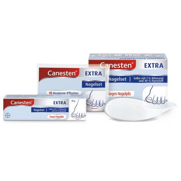 bodyguardapotheke CANESTEN Extra Nagelset Creme 10g + 15 Hygienepflaster zur Behandlung von Nagelpilz
