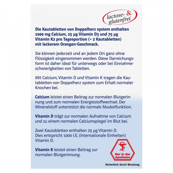 bodyguardapotheke DOPPELHERZ Calcium 1000+D3+K2 system Kautabletten Flash Sale