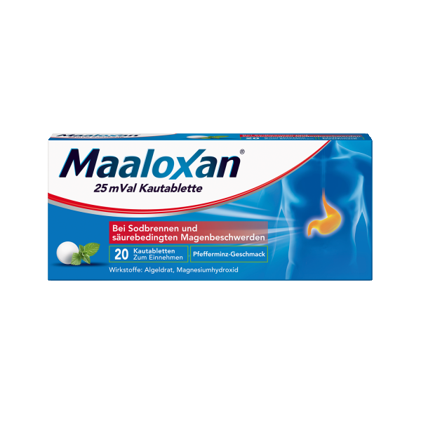 bodyguardapotheke MAALOXAN 25 mVal Kautablette Kautablette mit Algeldrat und Magnesiumhydroxid bei Sodbrennen und säurebedingten Magenbeschwerden
