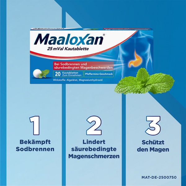 bodyguardapotheke MAALOXAN 25 mVal Kautablette Kautablette mit Algeldrat und Magnesiumhydroxid bei Sodbrennen und säurebedingten Magenbeschwerden Online Outlet