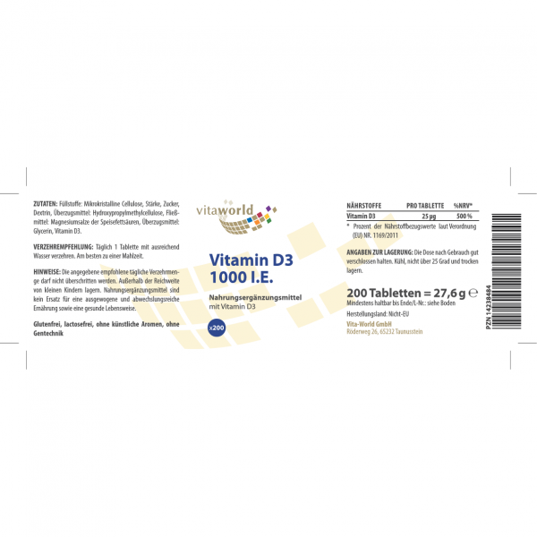 bodyguardapotheke VITAMIN D3 1000 I.E. pro Tag Tabletten Jubiläumsangebot