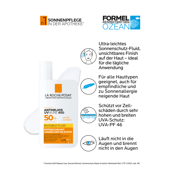 bodyguardapotheke LA ROCHE-POSAY Anthelios Sonnenschutz Invisible Fluid UVMune400 LSF 50+ für alle Hauttypen geeignet Cyber Monday