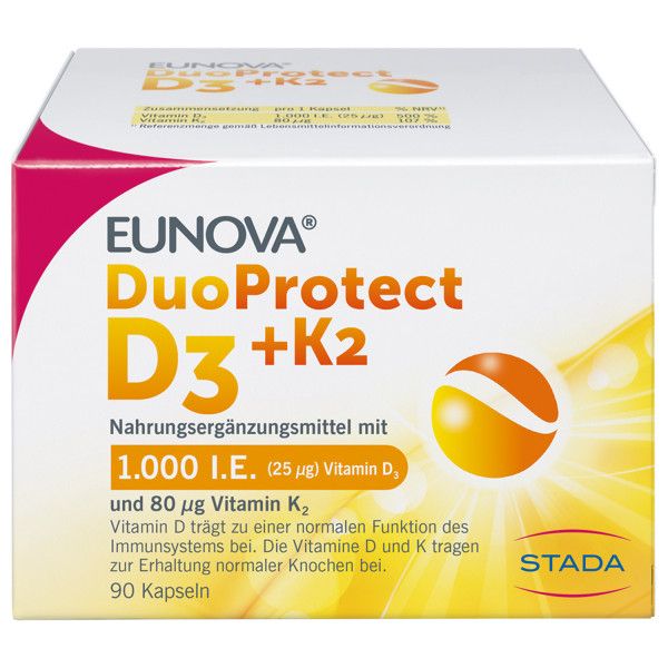 bodyguardapotheke EUNOVA DuoProtect D3+K2 1000 I.E./80 μg Kapseln Speichern exportieren